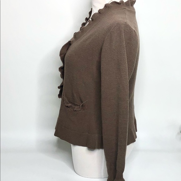 J. JILL VINTAGE WOMENS BROWN RUFFLED BUTTON UP SWEATER CARDIGAN #8 - Picture 3 of 8
